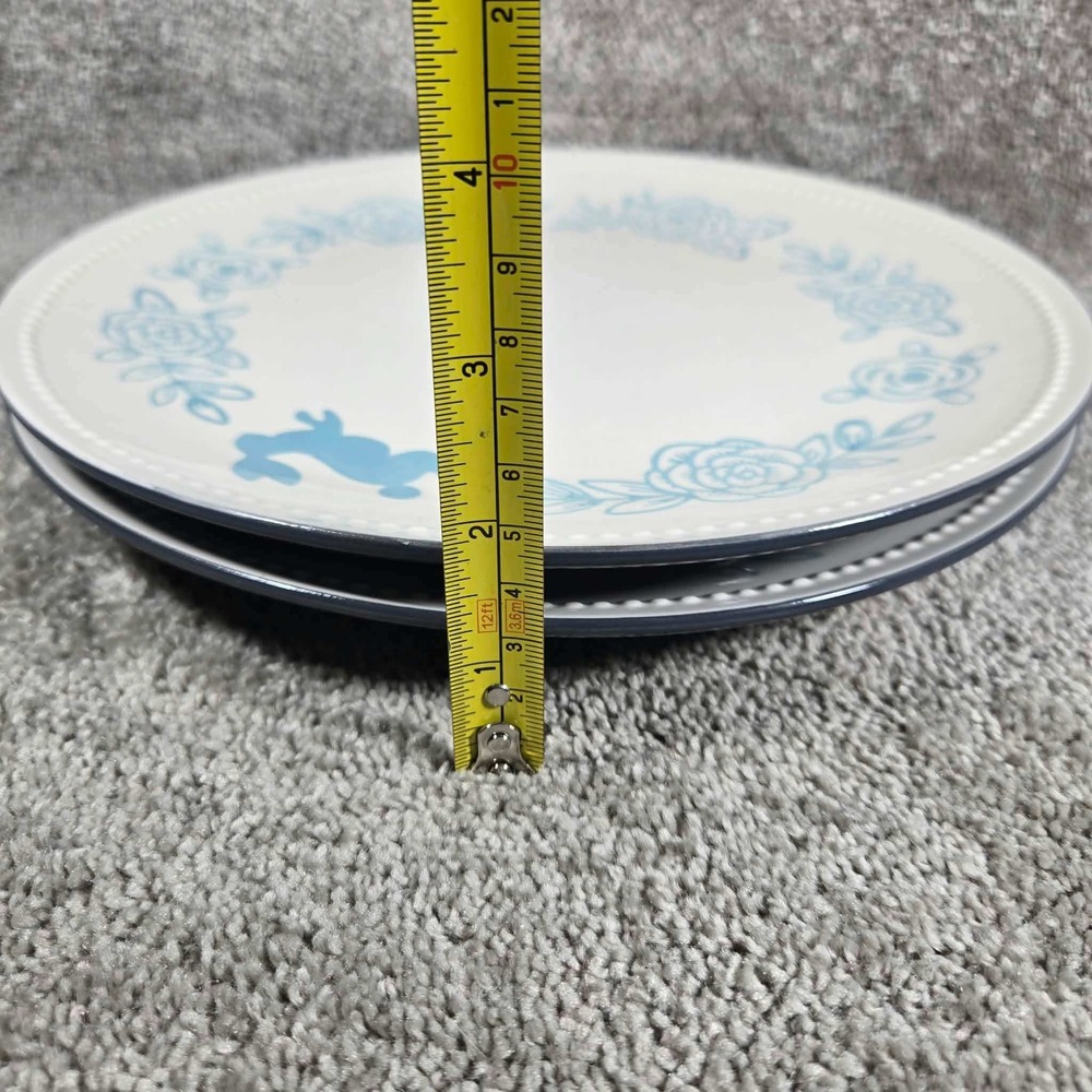 Threshold Dinner Plates Blue Bunny Floral Wreath Beaded Rim Cottagecore Set of 2 - Picture 7 of 7
